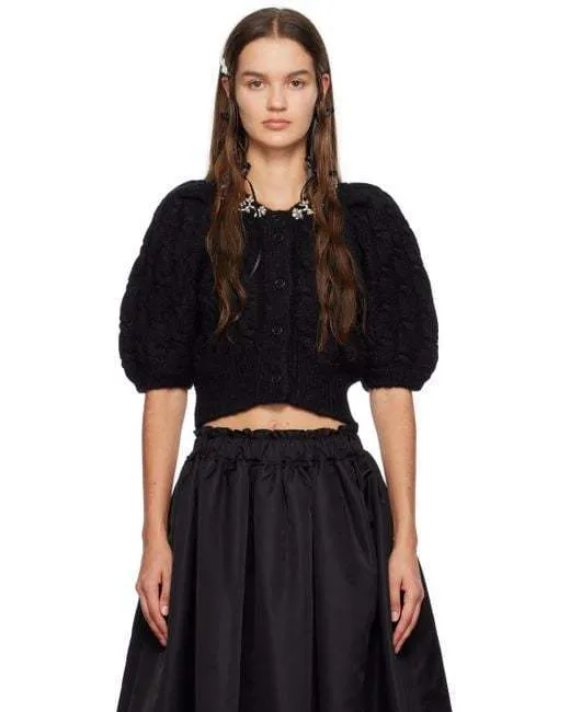 Simone Rocha  |Wool Plain Elegant Style Puff Sleeves Cropped Tops Cardigans