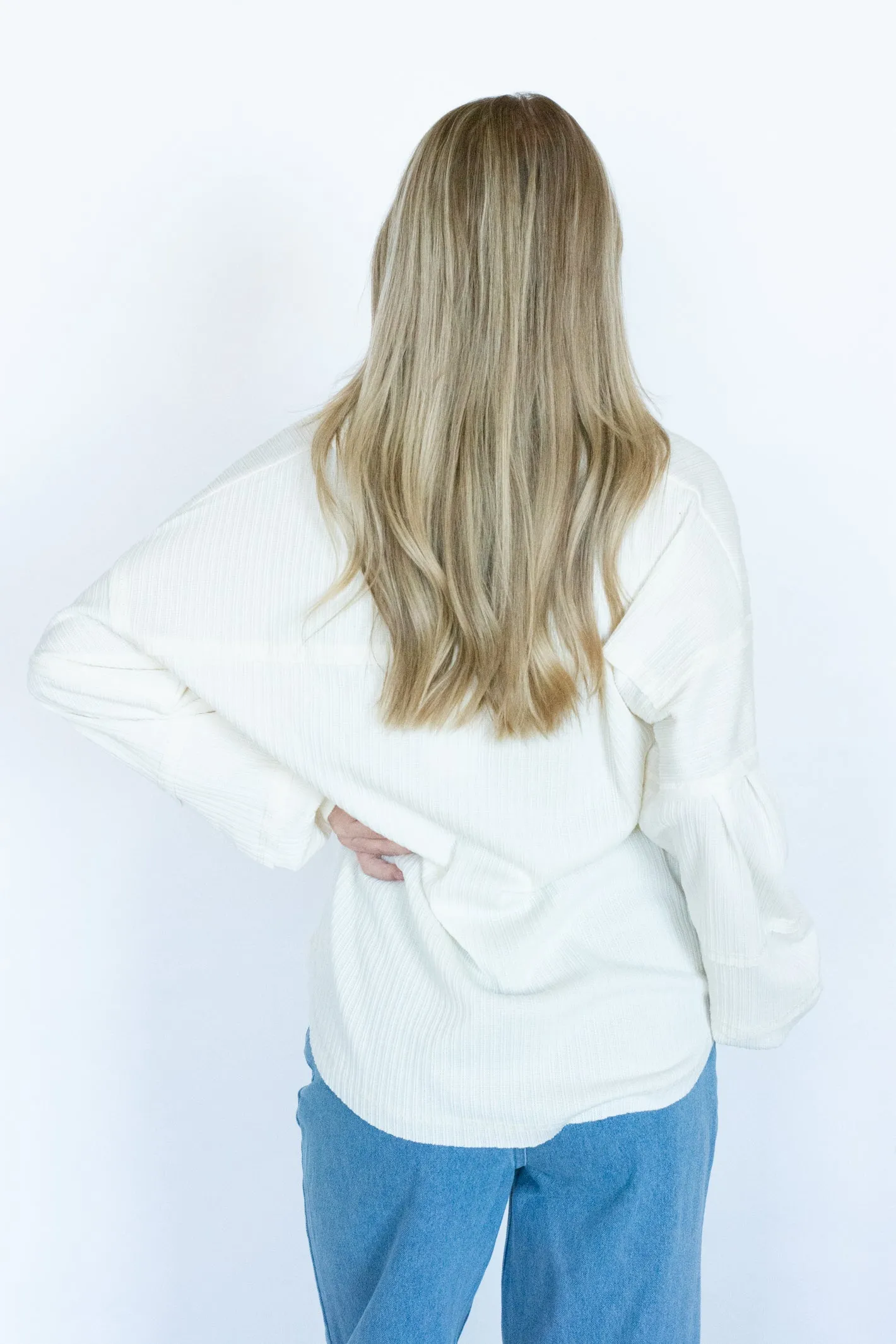 Simple Pleasures Cream V Neck Top