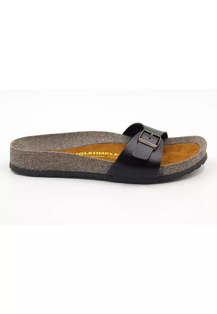 SoleSimple Lyon - Black Leather Sandals & Flip Flops & Slipper