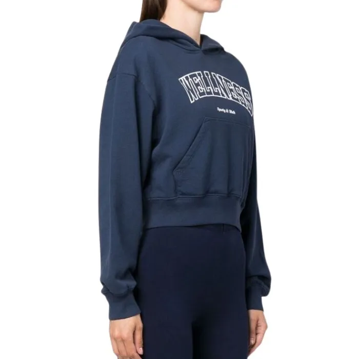 Sporty & Rich  |Long Sleeves Plain Logo Cropped Tops Hoodies & Sweatshirts