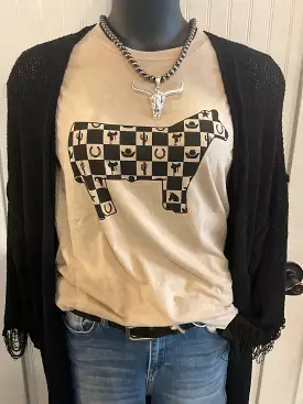 Stock Show Steer Checkered Graphic T Shirt - XS to 3X