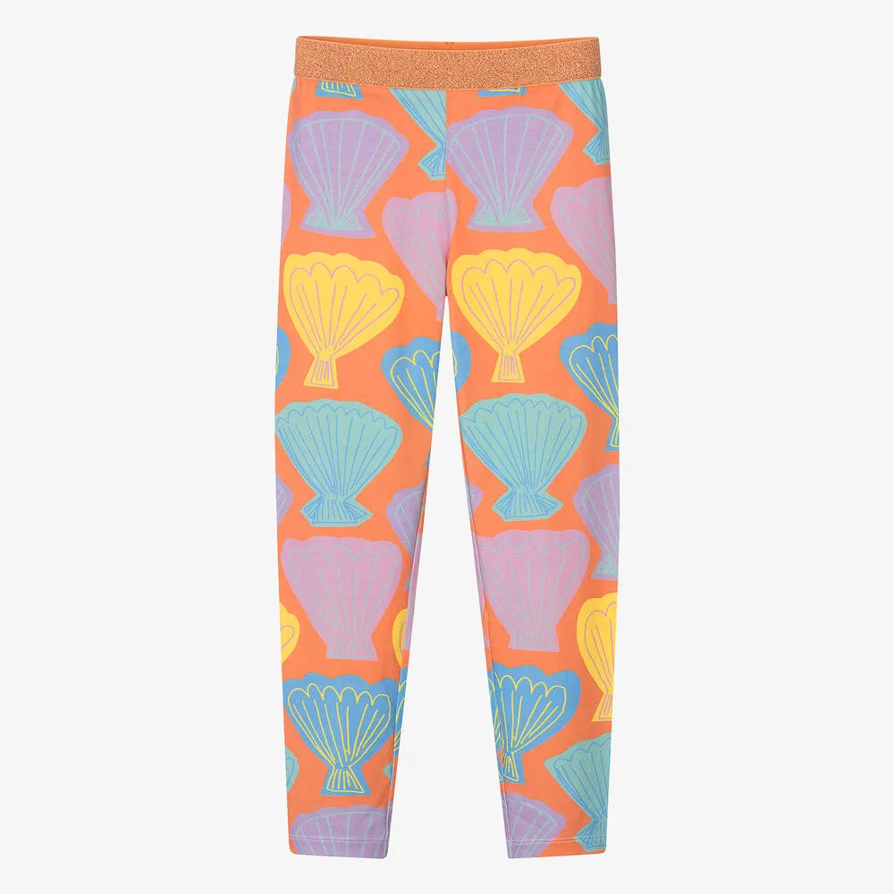 Teen Girls Orange Shell Print Leggings