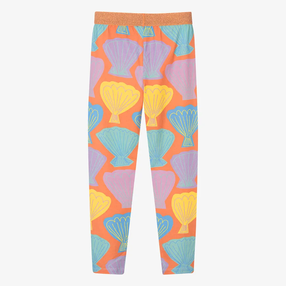 Teen Girls Orange Shell Print Leggings