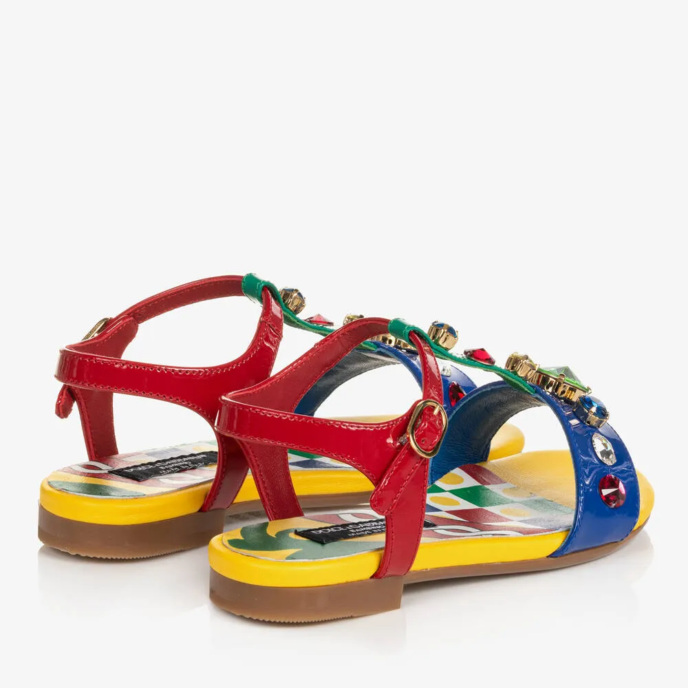 Teen Girls Red & Yellow Jewelled Leather Sandals