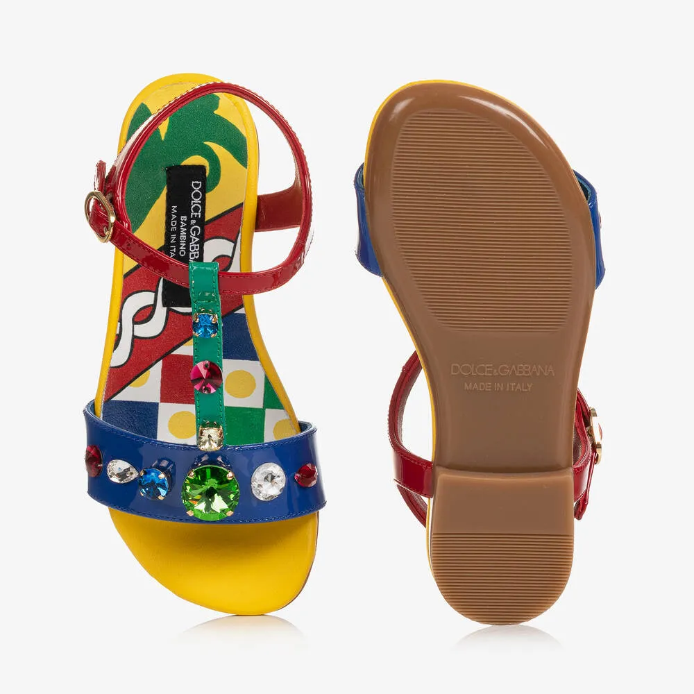 Teen Girls Red & Yellow Jewelled Leather Sandals