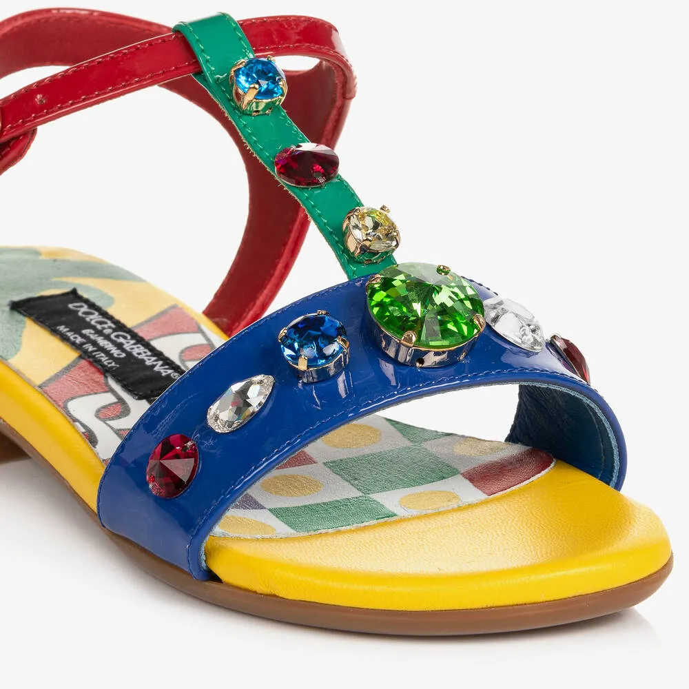 Teen Girls Red & Yellow Jewelled Leather Sandals