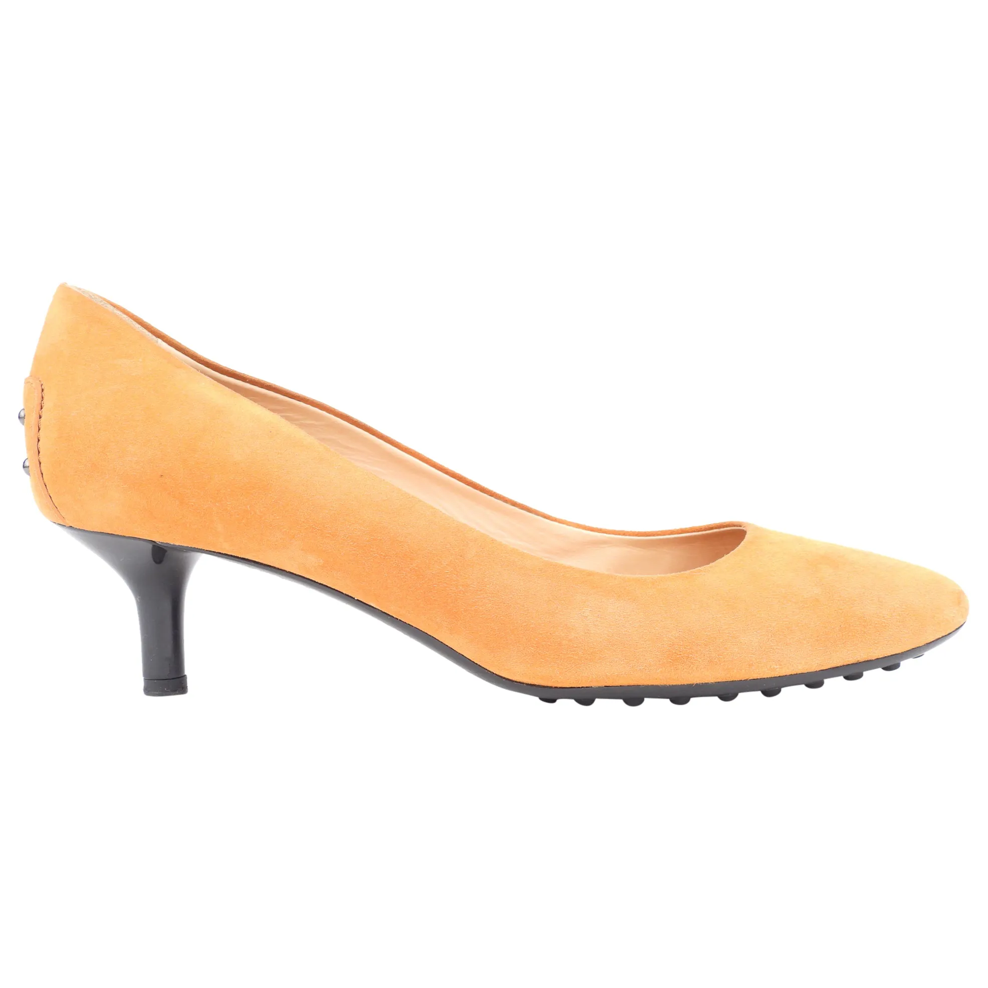 Tod's Orange Suede Leather Round Toe Kitten Heel Pumps - 38.5 EU