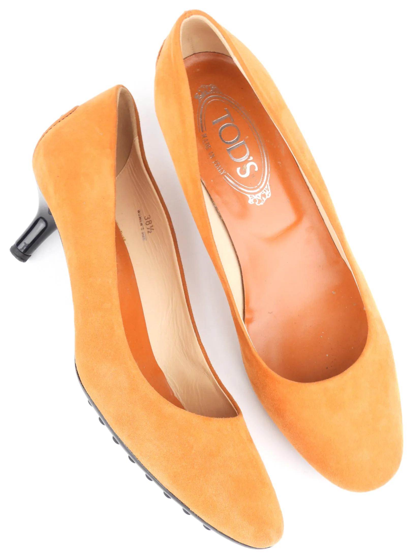 Tod's Orange Suede Leather Round Toe Kitten Heel Pumps - 38.5 EU