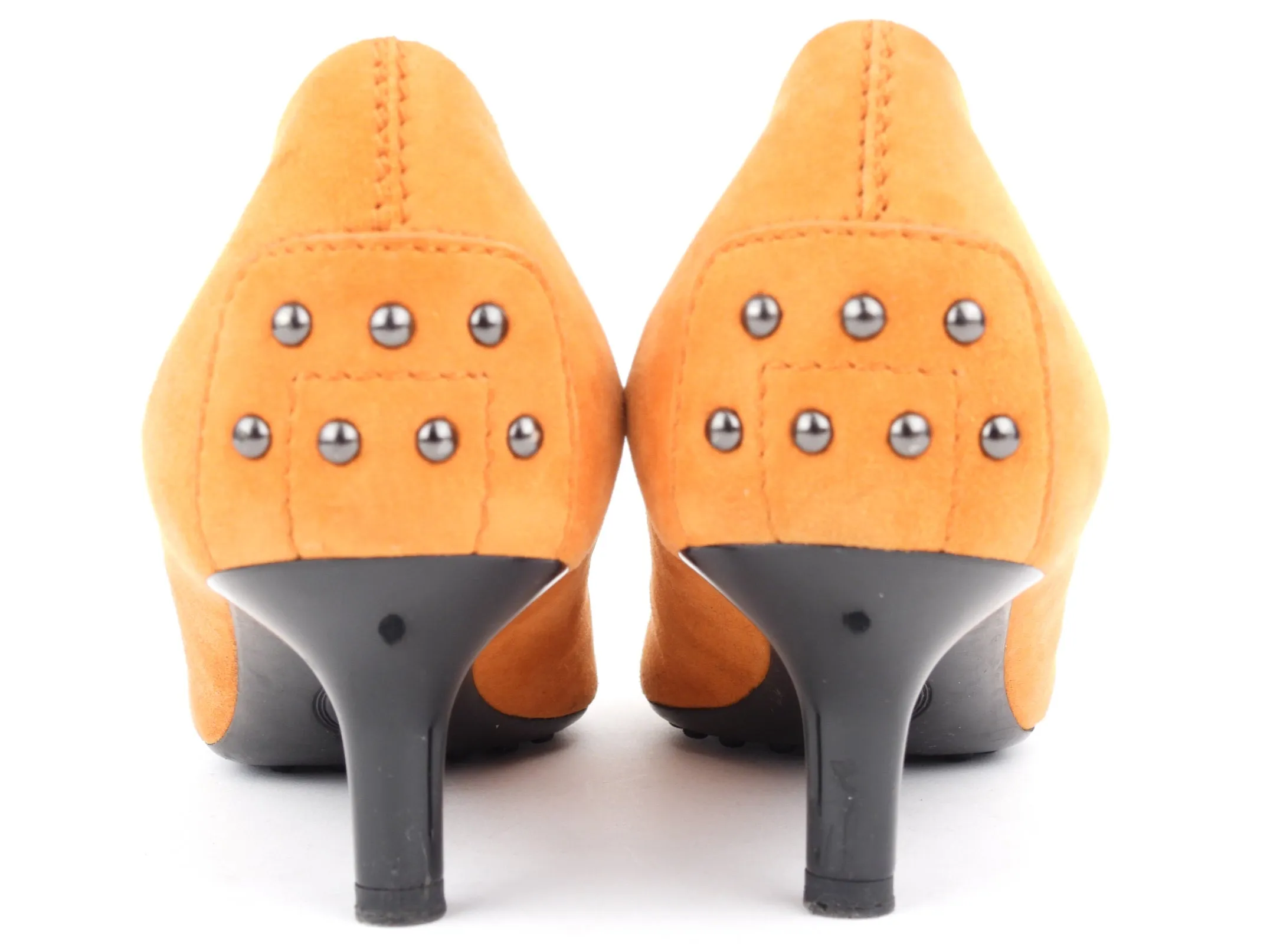 Tod's Orange Suede Leather Round Toe Kitten Heel Pumps - 38.5 EU