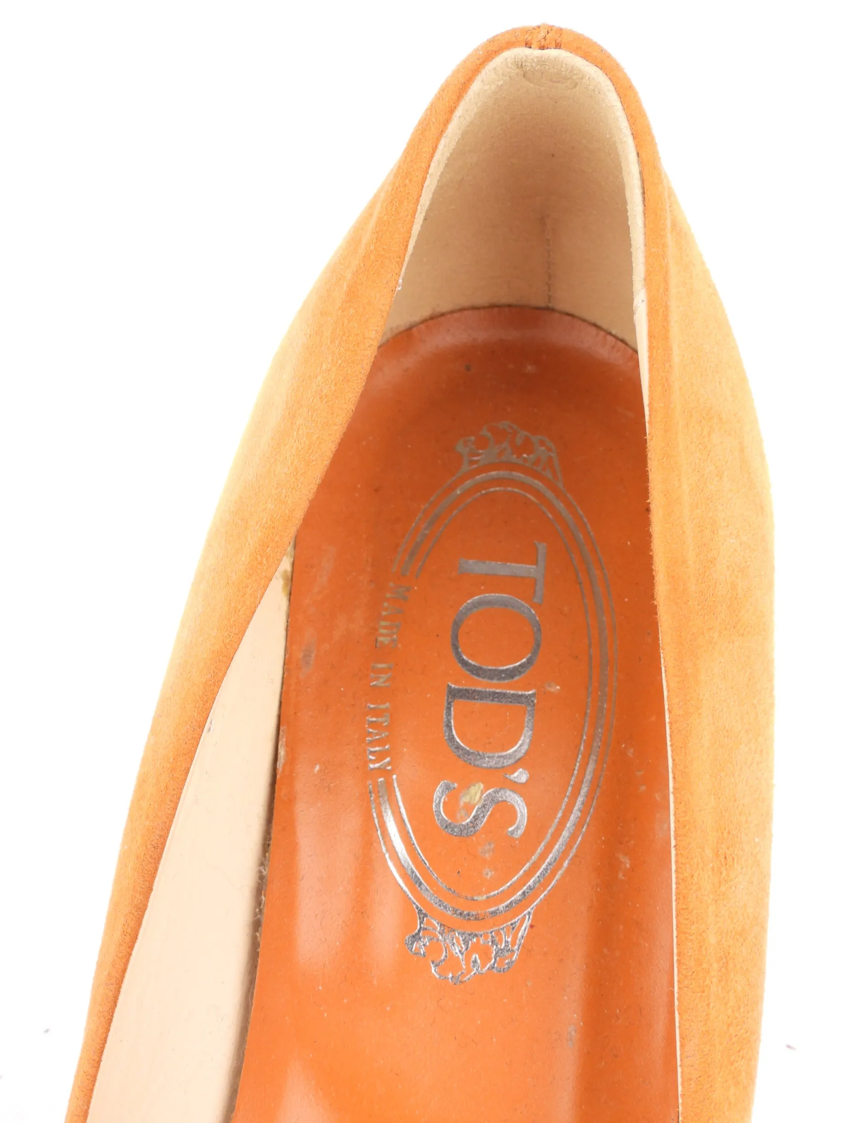 Tod's Orange Suede Leather Round Toe Kitten Heel Pumps - 38.5 EU