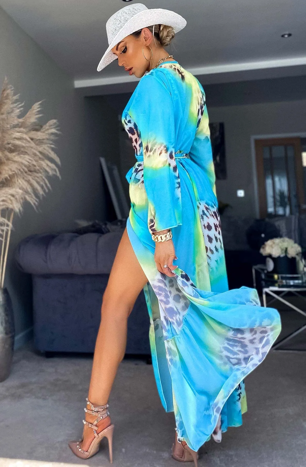 Turquoise Ivanna Beach Cover Up Maxi Wrap Dress