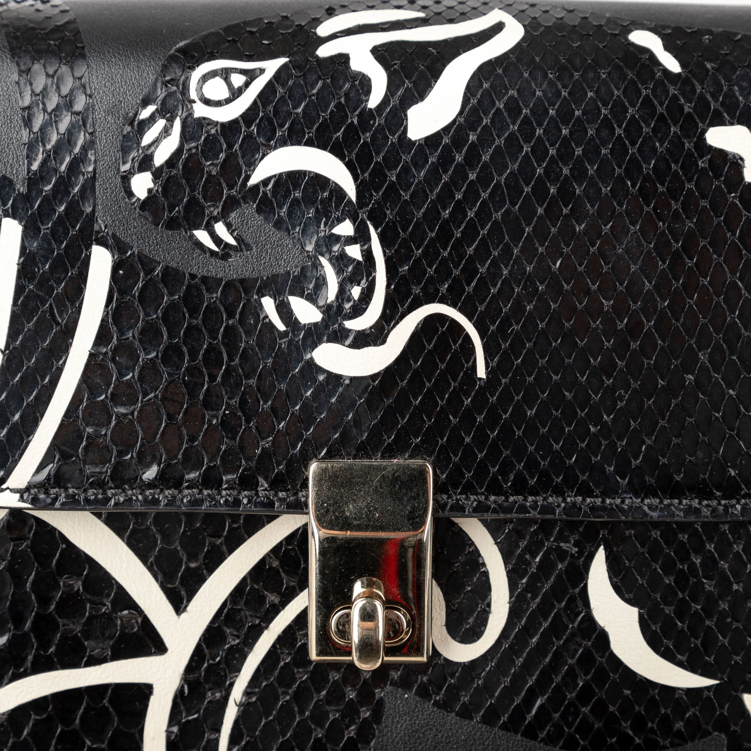 Valentino Leather and Snakeskin Panther Crossbody Bag - '10s