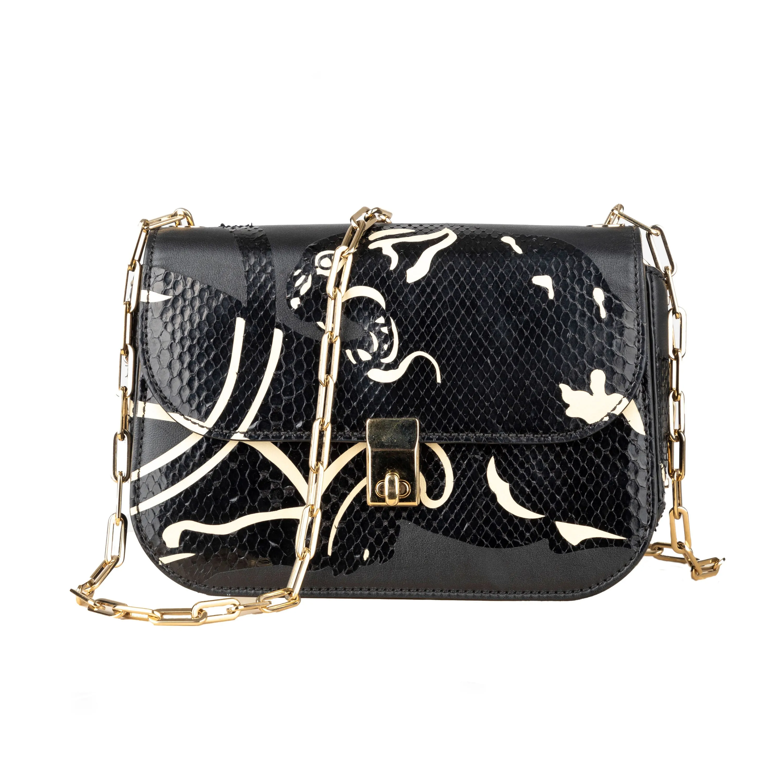 Valentino Leather and Snakeskin Panther Crossbody Bag - '10s