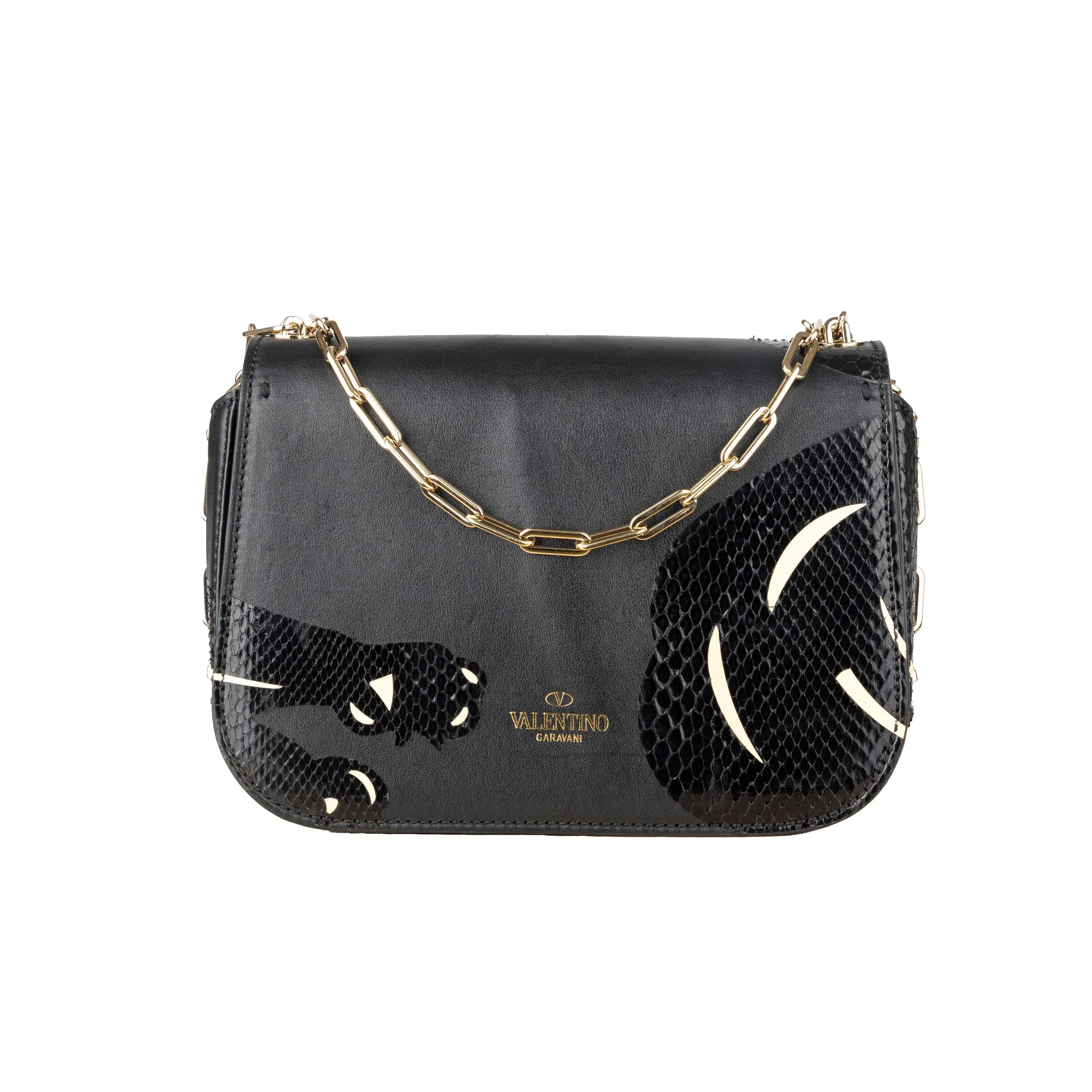 Valentino Leather and Snakeskin Panther Crossbody Bag - '10s