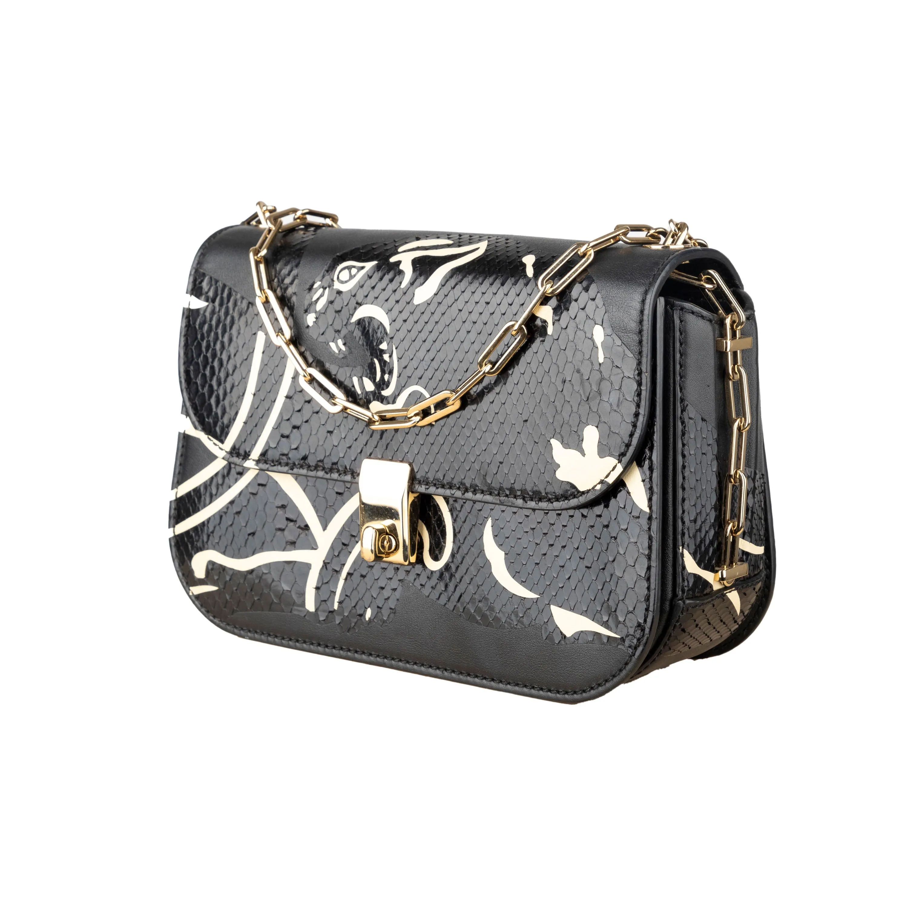 Valentino Leather and Snakeskin Panther Crossbody Bag - '10s