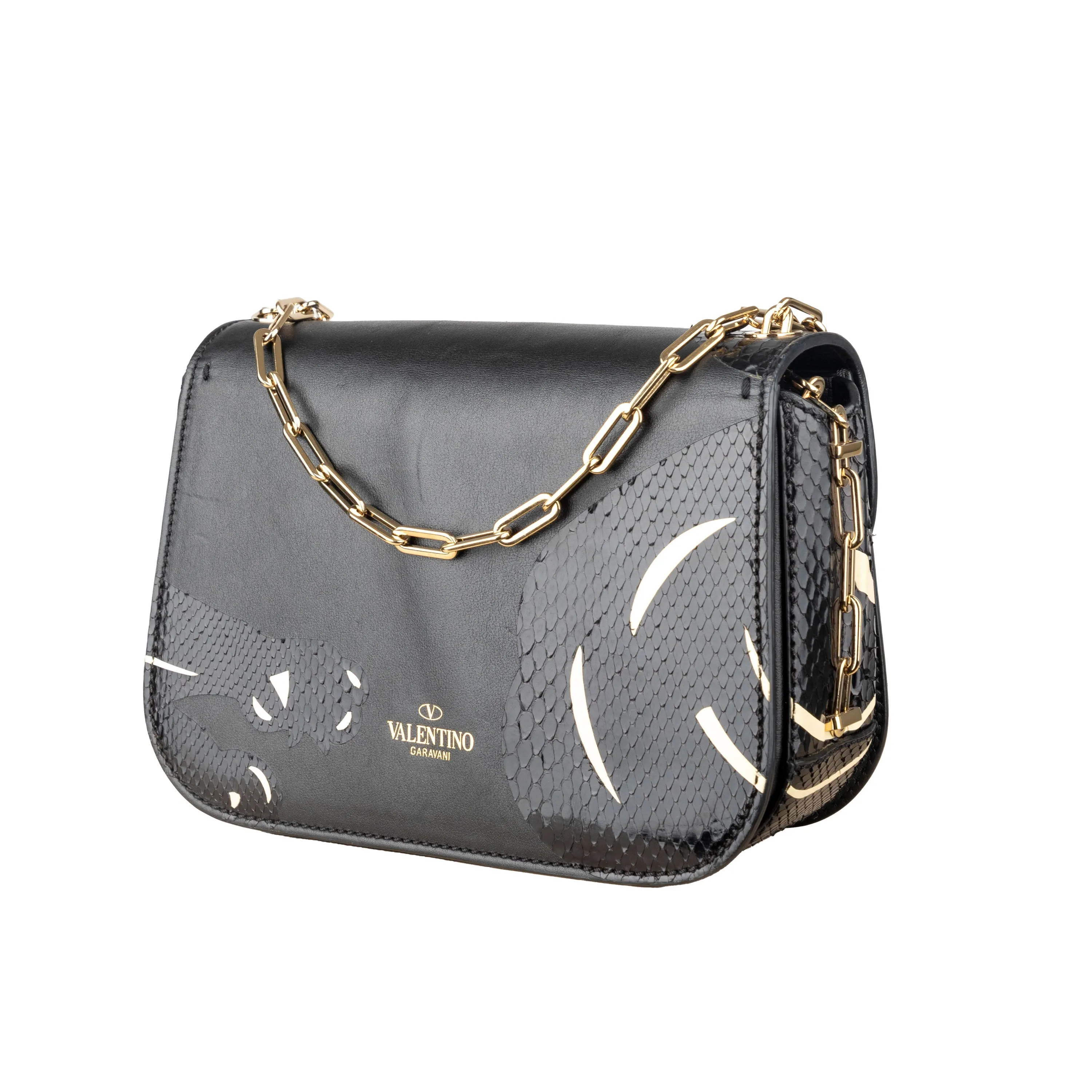 Valentino Leather and Snakeskin Panther Crossbody Bag - '10s