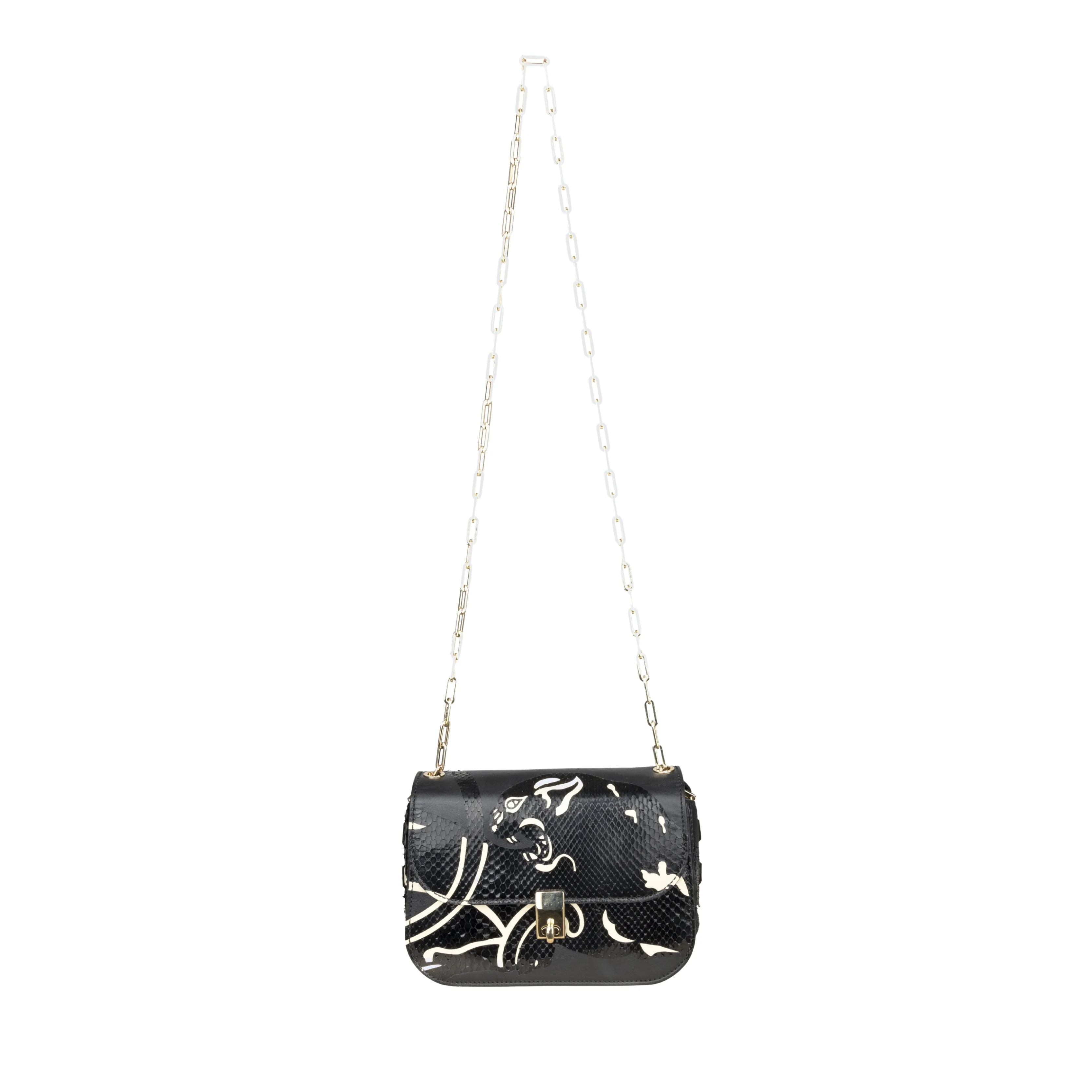 Valentino Leather and Snakeskin Panther Crossbody Bag - '10s