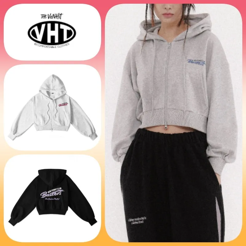 VENHIT  |Long Sleeves Logo Cropped Tops Hoodies & Sweatshirts