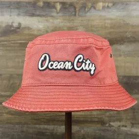 White OCNJ Double Wordmark Navy Blue Outline Bucket Hat | Nantucket Red Bucket Hat