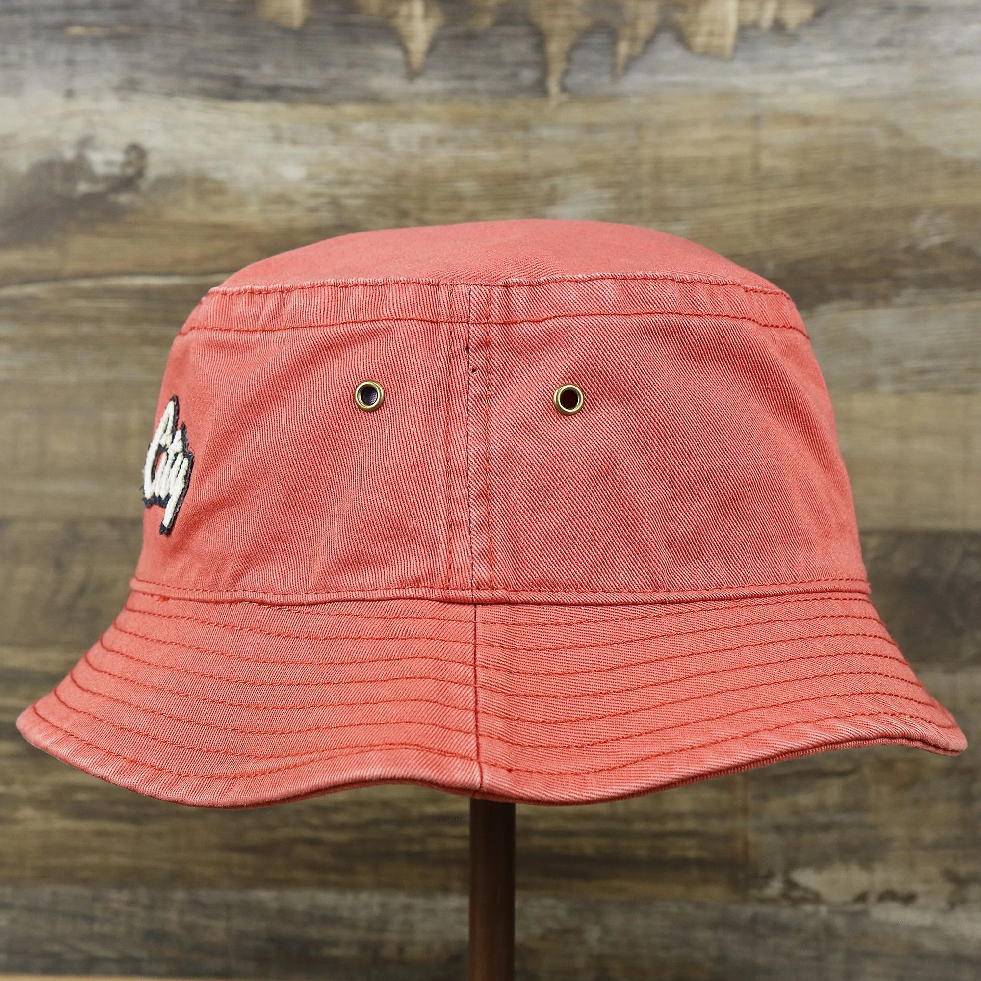 White OCNJ Double Wordmark Navy Blue Outline Bucket Hat | Nantucket Red Bucket Hat