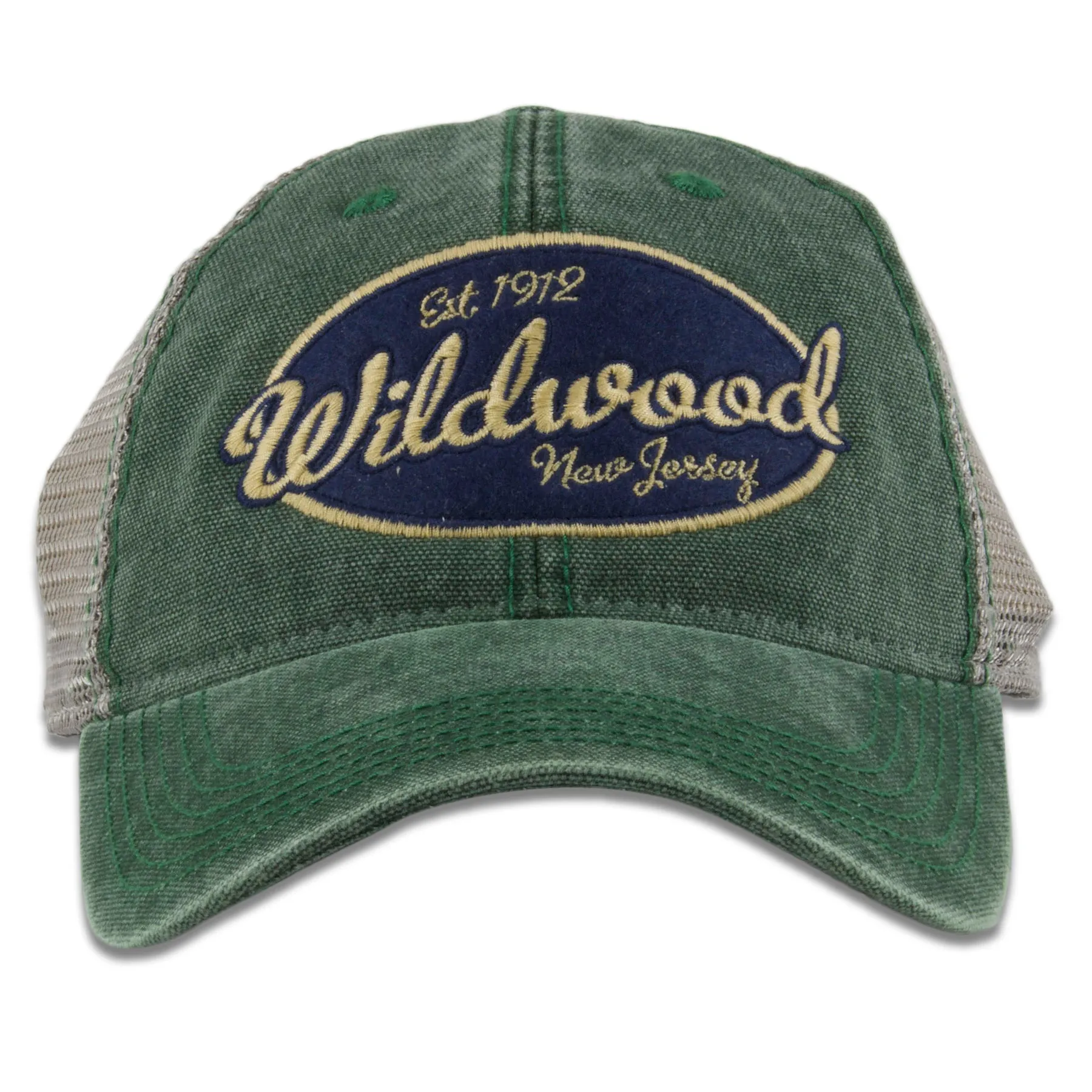 Wildwood, New Jersey Oval Patch Est 1912 Dark Green / Gray Mesh Trucker Hat