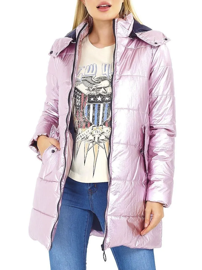 Womens Metallic Pink Longline Coat, Sizes 8 to 16