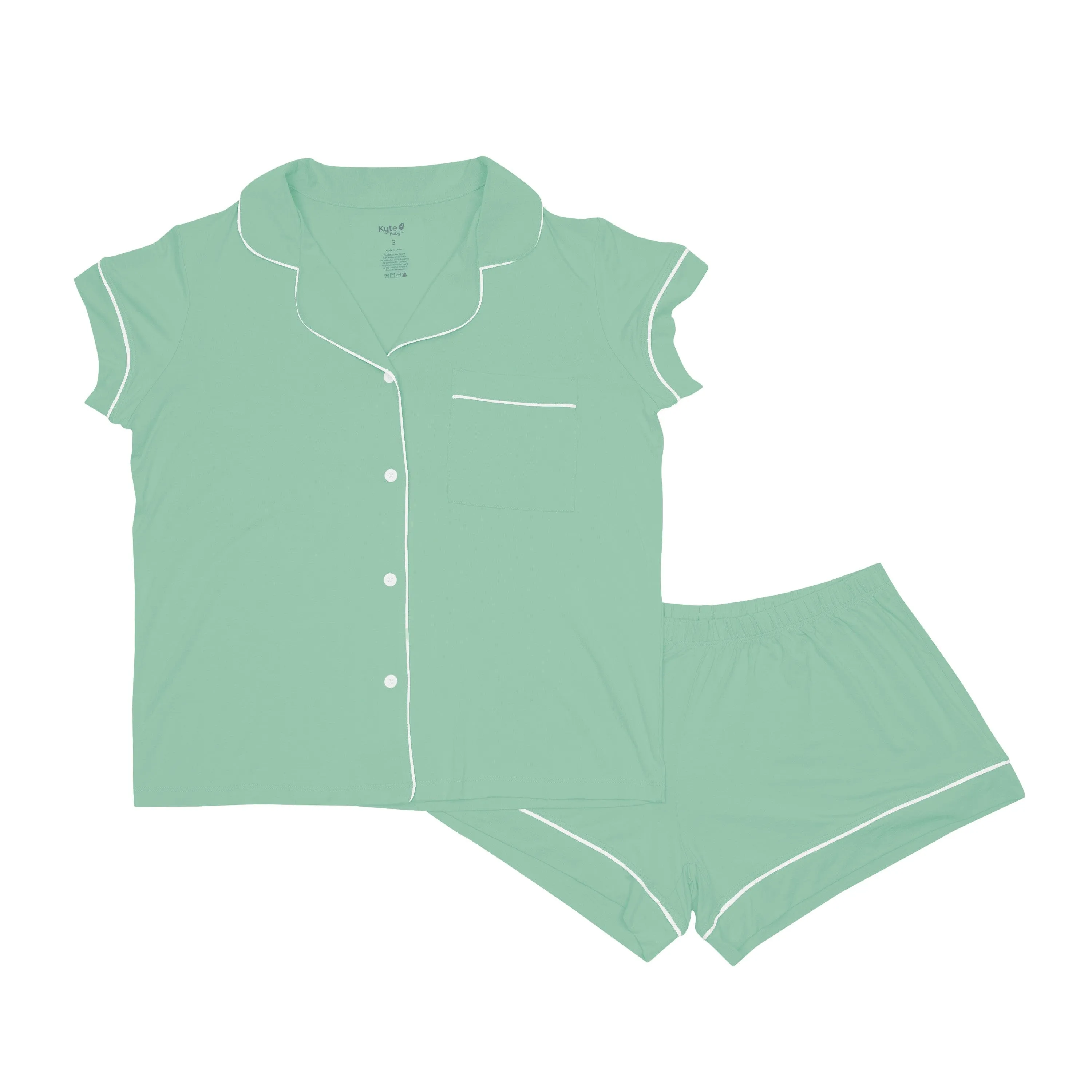 Women’s Short Sleeve Pajama Set in Wasabi with Cloud Trim