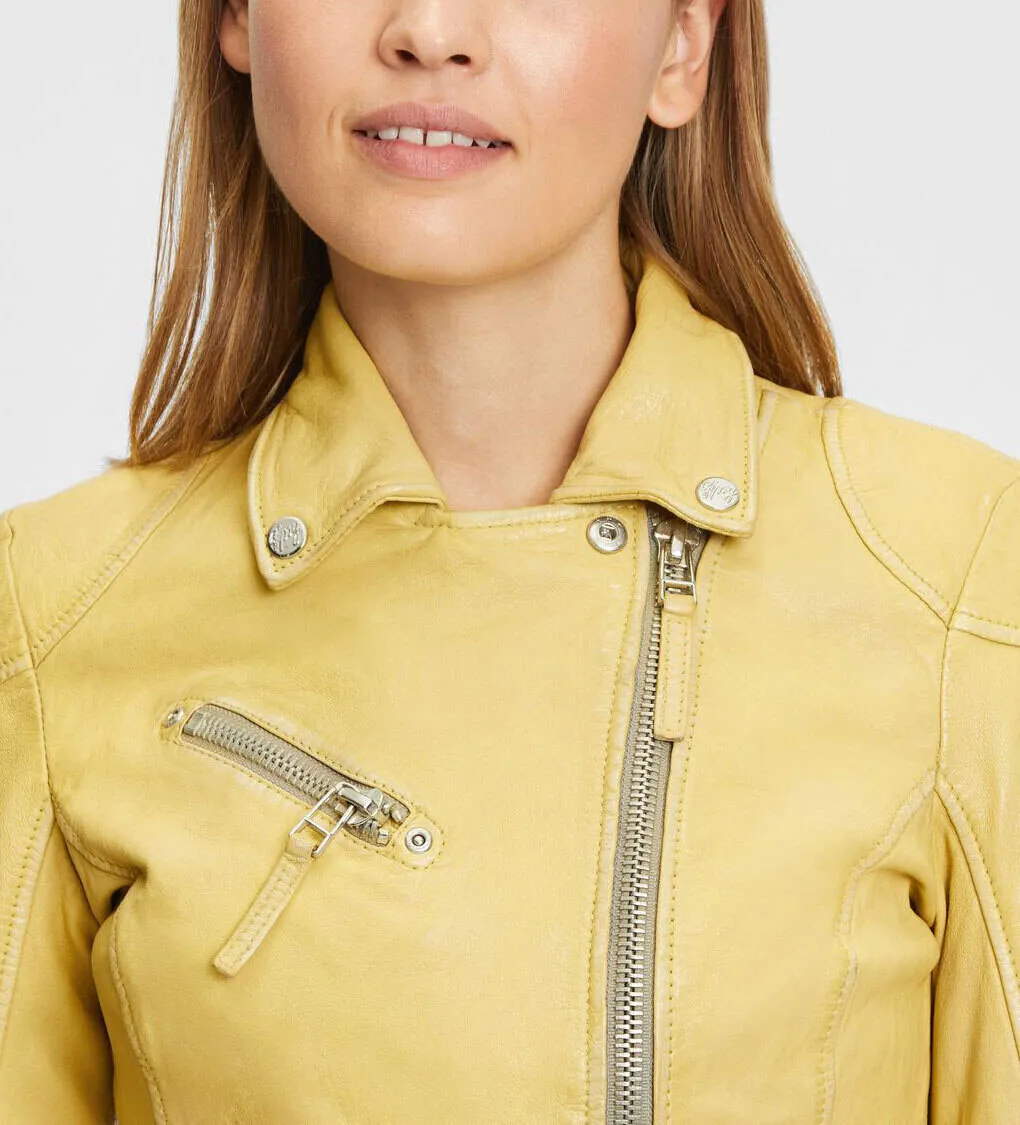 Women's yellow biker style leather jacket \pgg s23\