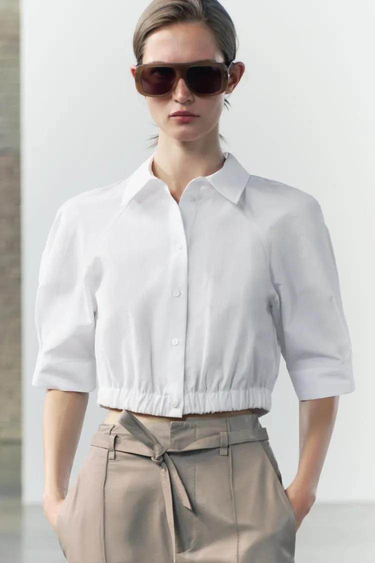 ZARA  |Casual Style Cropped Cropped Tops Shirts & Blouses